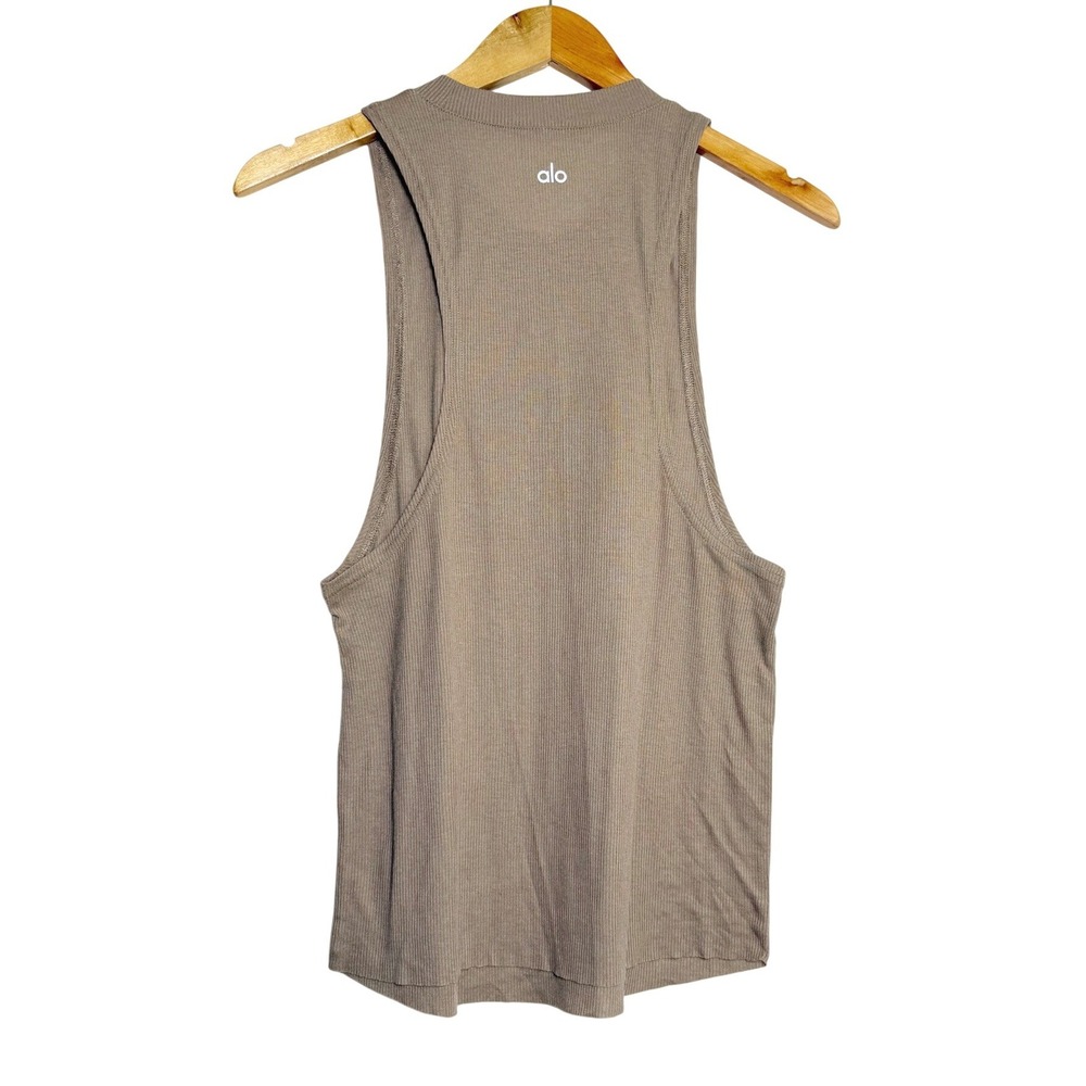 Alo Yoga Heat Wave Muscle Tee Women Small Taupe Ribbed Racerback Tank Top